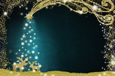 Noel kartı, ağaç ve ren geyiği, boşluğu kopyala.