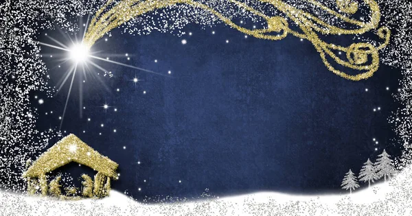 Natal presépio Cena creche cumprimentos cartões — Fotografia de Stock
