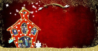 Kilise, komik Noel İsa 'nın Doğumu Sahnesi tebrik kartı