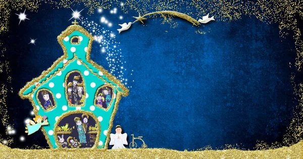 Biglietto di auguri per il presepe di Natale divertente — Foto Stock