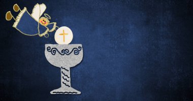 İlk kutsal komünyon daveti, boş panoramik kart.