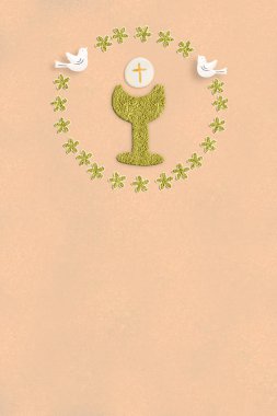 İlk kutsal komünyon davetiyesi. Dikey görüntü..