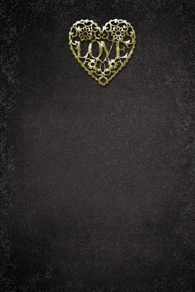Alla hjärtans dag, gyllene hjärta vertikalt kort. — Stockfoto