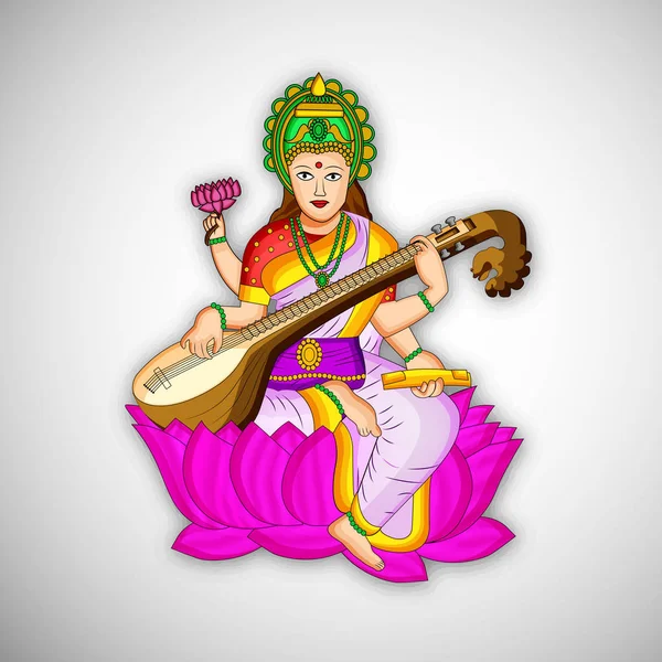 Illustration av gudinnan Saraswati för Vasant Panchami — Stock vektor