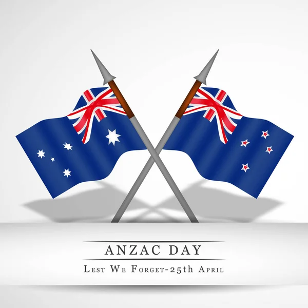 Ilustración de las banderas de Australia y Nueva Zelanda para el Día de Anzac — Vector de stock