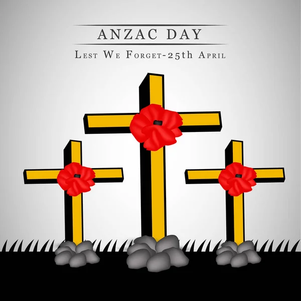 Ilustração de cruz com flor de papoula para Anzac Day —  Vetores de Stock