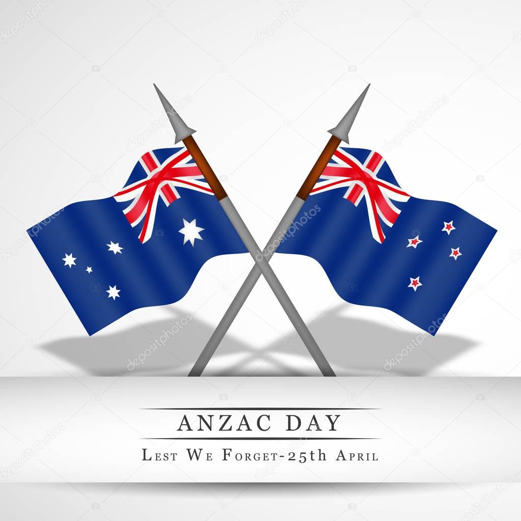Illustration of Australia and New Zealand Flags for Anzac Day