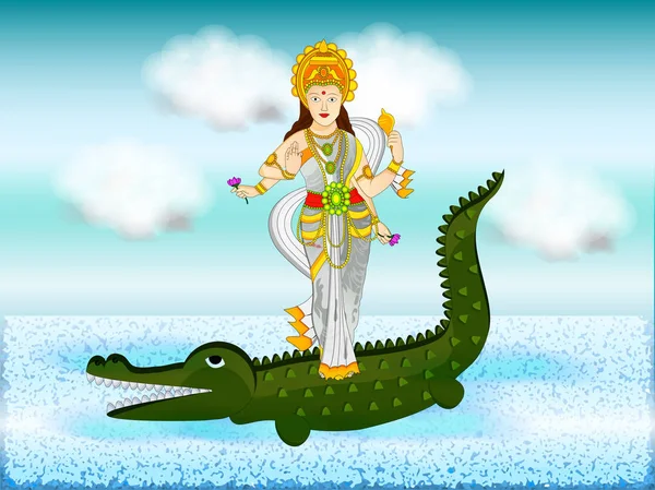 Illustration av Ganga Dussehra, som firas i juni månad, kallas Jyeshtha enligt den hinduiska kalendern, bakgrund. — Stock vektor