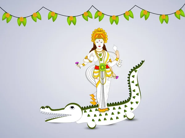 Ilustração de Ganga Dussehra, que é comemorado no mês de junho, chamado de Jyeshtha de acordo com o calendário hindu, fundo . —  Vetores de Stock