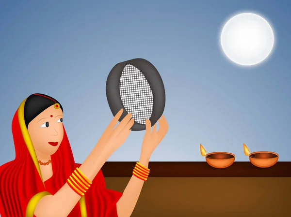 Ilustración del fondo del festival hindú Karwa Chauth — Vector de stock