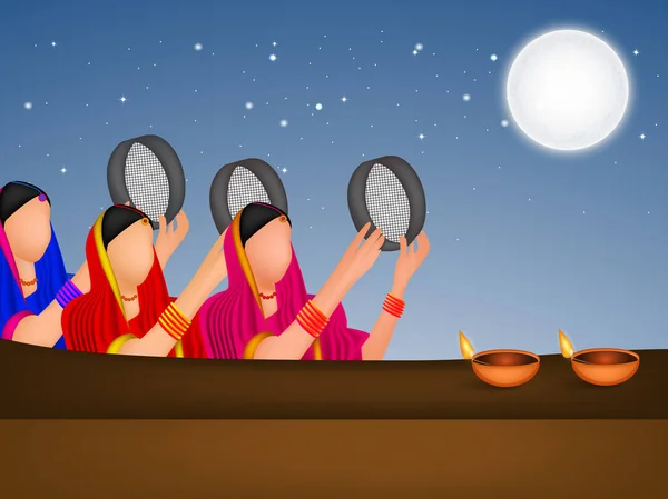 Illustrazione del Festival indù Karwa Chauth sfondo — Vettoriale Stock