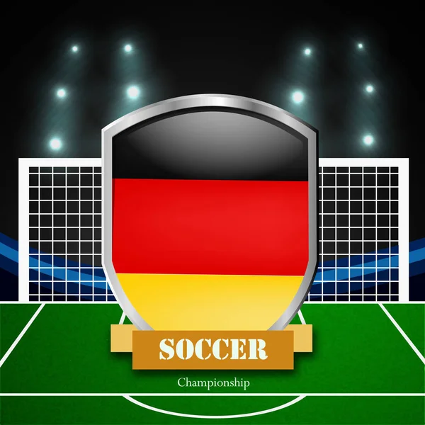 Иллюстрация Флага Германии Щитом Футбольном Стадионе — стоковый вектор