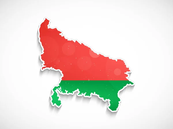 Ilustración del estado indio Uttar Pradesh Bandera con mapa — Vector de stock