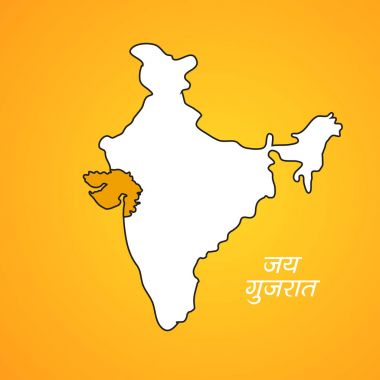 Hint devlet Gujarat Hinduca'da metin Jai Gujarat anlamı çok yaşa Gujarat ile gösterilen Hindistan harita gösterimi
