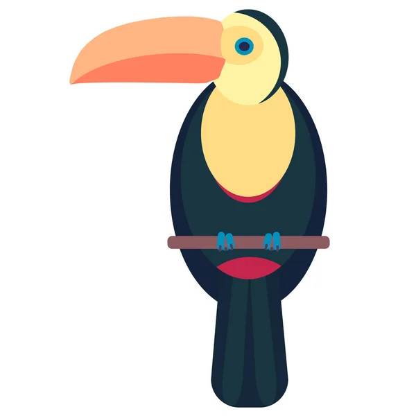 Flat Toucan assis sur une branche — Image vectorielle