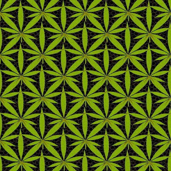 Chanvre Cannabis Feuilles Vertes Contrastées Sur Fond Sombre Maille Fond — Image vectorielle