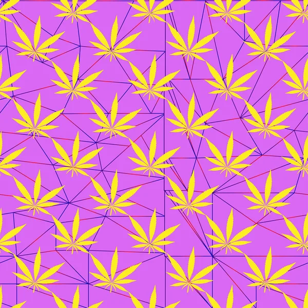 Patrón sin costura de cáñamo brillante de hojas amarillas de marihuana — Vector de stock