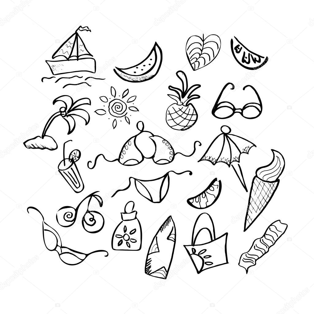 set of vector doodle elements beach holidays handmade traced decor