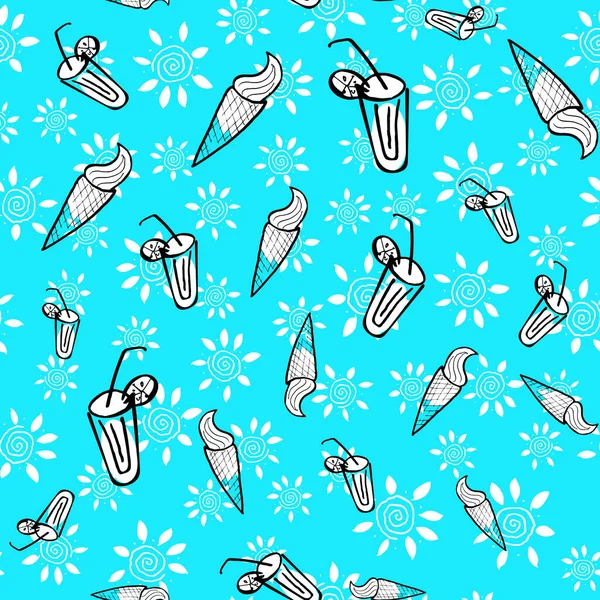 Strand sömlöst mönster handritad glass och cocktailglas, design av strandväskor och tillbehör — Stock vektor