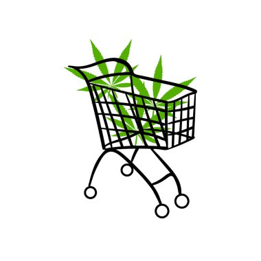 Bir alışveriş arabasında esrar ikonu tüttürüyor.