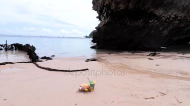 Çiçek, gıda, aroma sopa ve çay içecek güzel sahilde Bali tanrılara sunulan hizmetlerden. Bali, Endonezya.