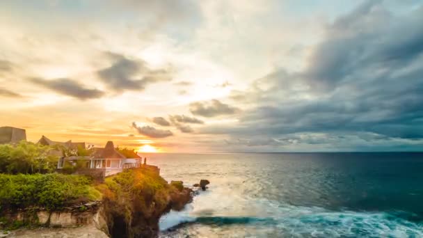 4K Amazing colorful timelapse sunset over ocean and mountain. Fantastic Time lapse sky background. Beautiful fiery sunset wide angle lens. Bali, Indonesia. — Stock Video