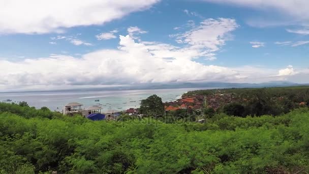 누 사 렘 봉 안 섬, 발리, 인도네시아에 열 대 라군에 팜 나무. 아시아입니다. 그린 스파 장면입니다. 슬로우 모션입니다. 파노라마. — 비디오
