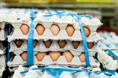 Bir sürü yumurta panelinde görüntülemek yerel taze gıda pazarında, tropikal Bali Adası, Endonezya Satılık.