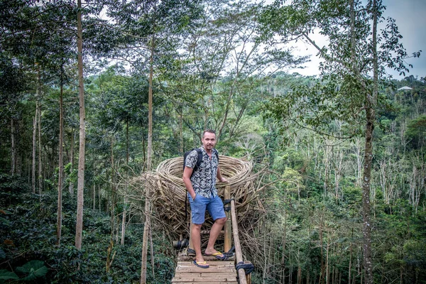 Jeune homme dans la forêt tropicale de Bali île, Indonésie . — Photo
