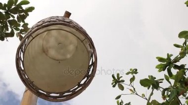 Plaj tropikal ahşap lamba. Gökyüzü arka plan. Egzotik Bali Adası, Endonezya.