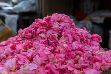 Canang sari çiçek arka plan, geleneksel bali pazarı, Bali, Endonezya.