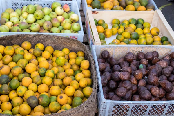 Laranjas de tangerina frescas em um mercado de alimentos orgânicos da ilha tropical de Bali, Indonésia. Mandarim fundo . — Fotografia de Stock