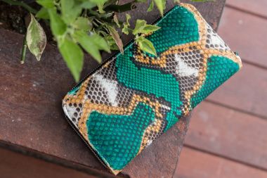 Şık lüks yılan derisi python cüzdan bir Yüzme Havuzu zemin üzerine.