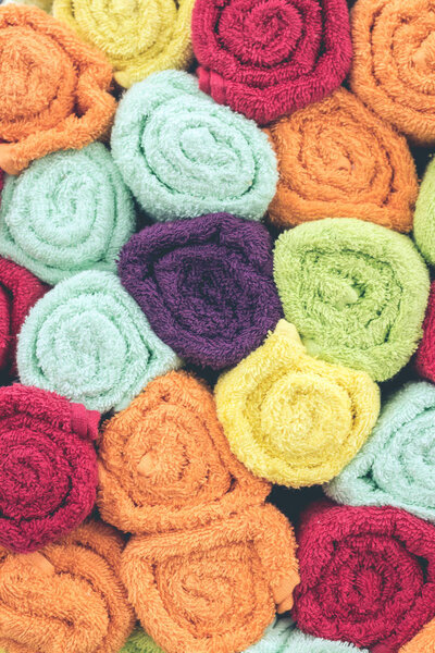 Mix color rolled towels in the shopping mall, tropical island Bali, Indonesia.