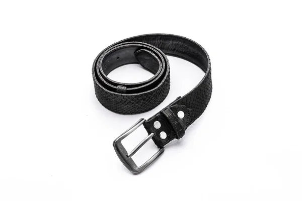 Fashion luxury snakeskin python black belt isolated on a white background. — Stock Photo, Image