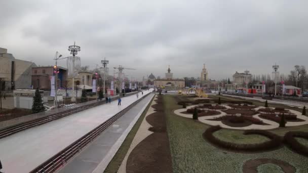 Moskou, Rusland - 27 november 2019: Grote ijsbaan in de stad bij Vdnkh. — Stockvideo