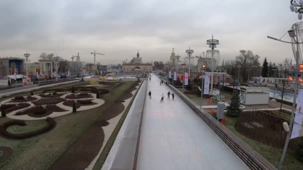 Moskova, Rusya - 27 Kasım 2019: Vdnkh 'da büyük şehir buz pateni pisti. — Stok video