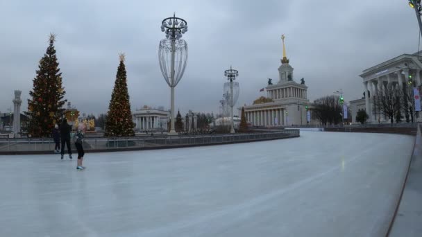 MOSCOW, RUSSIA - NOVEMBER 27, 2019: Big city ice skating rink at VDNKh. — ストック動画