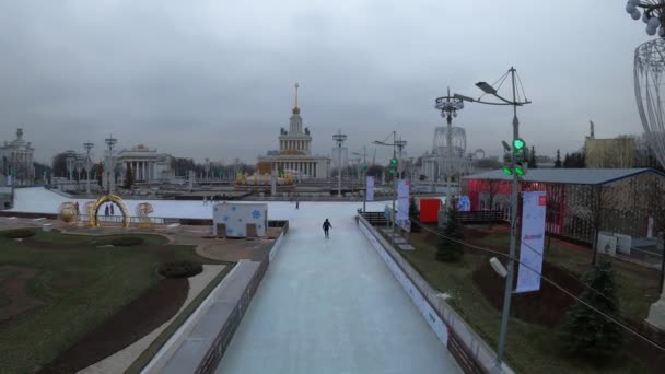 Moskva, Ryssland - 27 november 2019: Storstadens skridskobana i Vdnkh. — Stockvideo