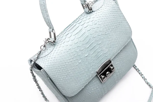 Мода роскошь змеиной кожи Python сумка изолированы на белом фоне . — стоковое фото