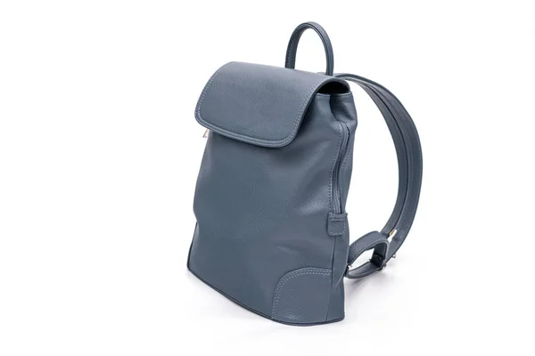 Fashion women leather blue backpack isolated on a white background.