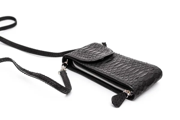 Fashion luxury snakeskin python handbag isolated on a white background. — Stock Photo, Image
