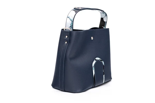 Borsa donna di lusso in pelle blu isolato su uno sfondo bianco . — Foto Stock