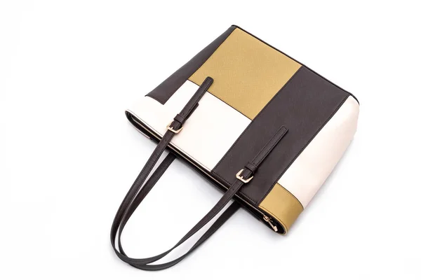 Luxury fashion women leather brown handbag isolated on a white background. — Stock Photo, Image