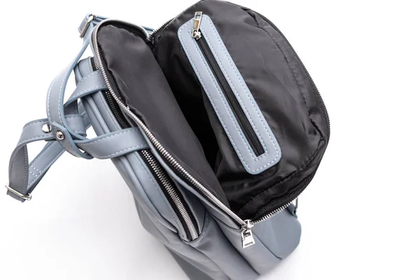 Fashion women leather blue backpack isolated on a white background. — ストック写真