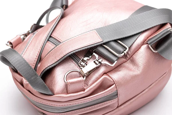 Fashion women leather pink backpack isolated on a white background. — ストック写真