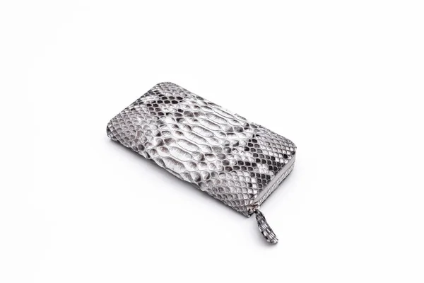 Mode Luxus Schlangenhaut Python Brieftasche isoliert auf weißem Hintergrund. — Stockfoto