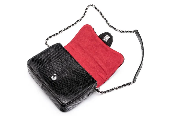 Luxury black snakeskin python leather handbag isolated on a white background. — 스톡 사진