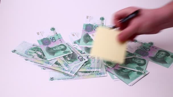 Yuan Chinese currency isolated on a white background. Studio footage, non edited. — Stock Video