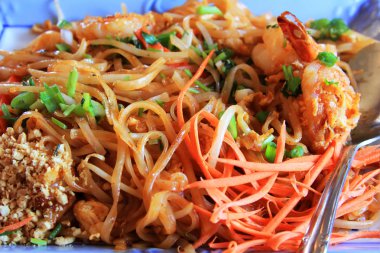 Pirinç Noodle çatal ile tavuk